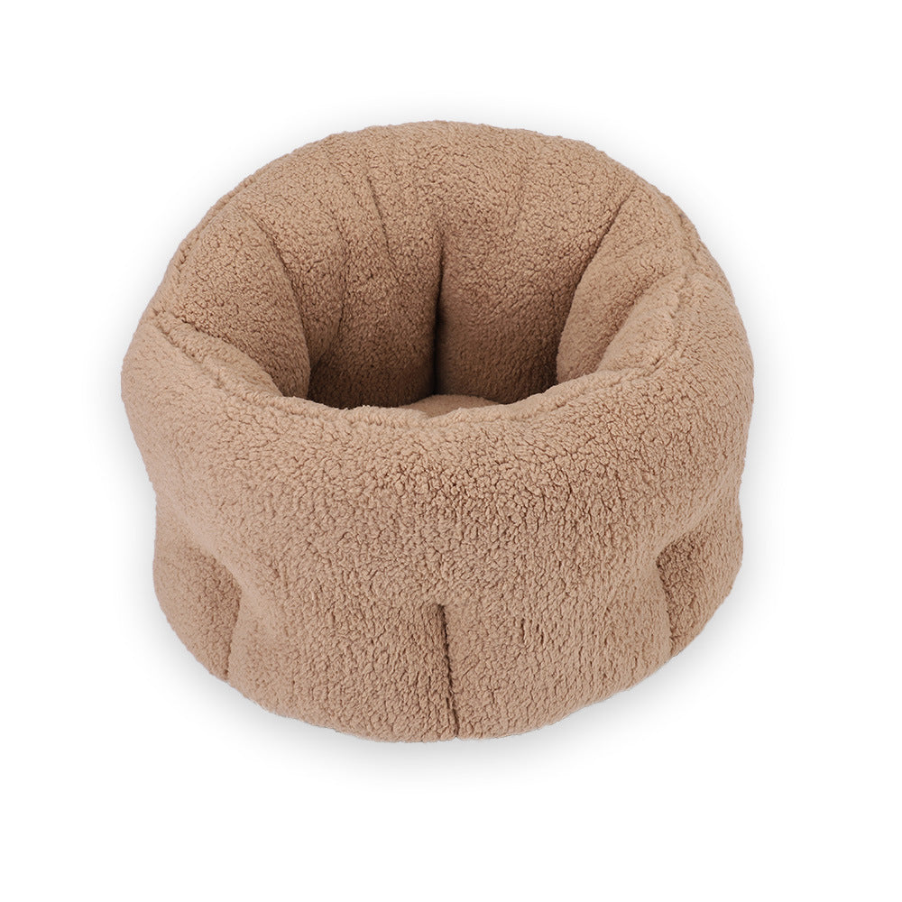 Pet House Sofa Bed aus Baumwoll-Fleece, rundes Kissen, braun-beige