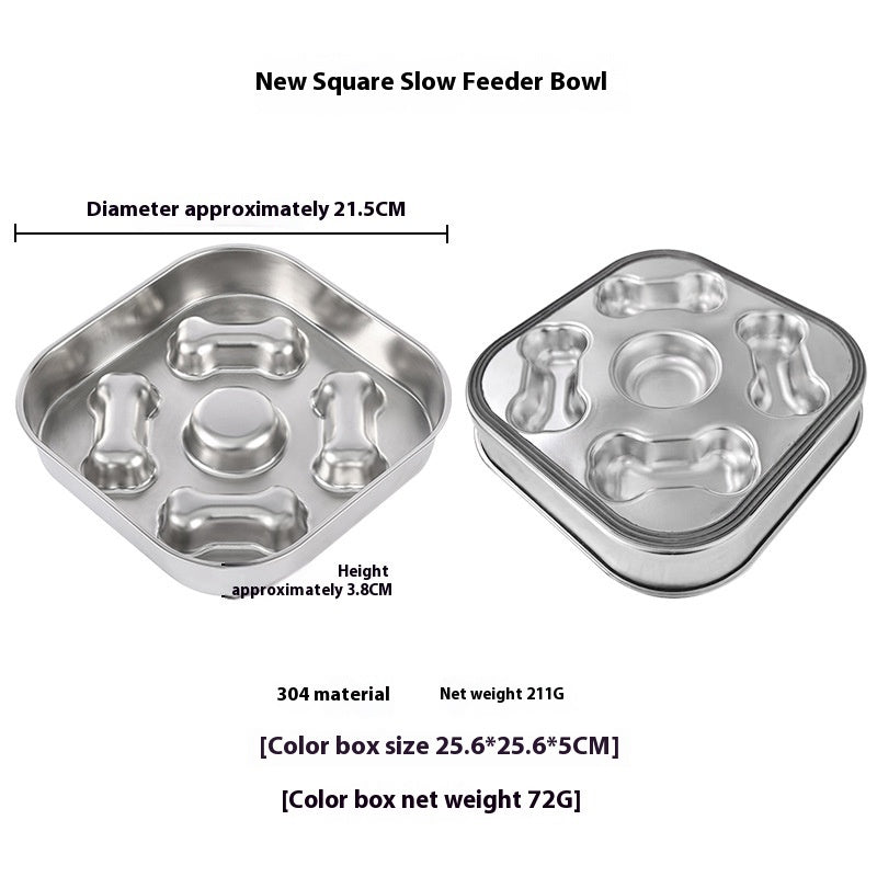 Quadratische Edelstahl-Slow-Feeder-Schüssel, ca. 21,5 cm, Einsatzprofil