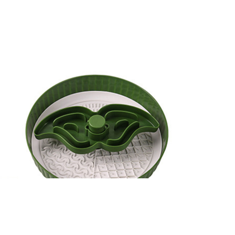 Green rotating pet food basin with anti-choke silica gel pad and textured feeding grid