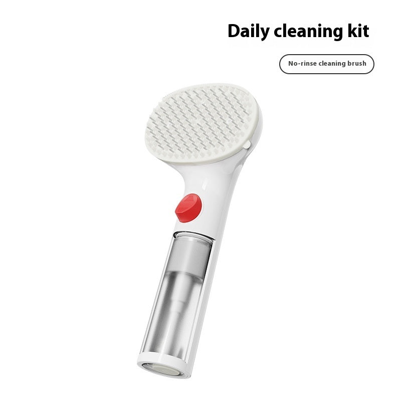 Daily cleaning kit: round bristle brush head and clear spray tank, white/red
