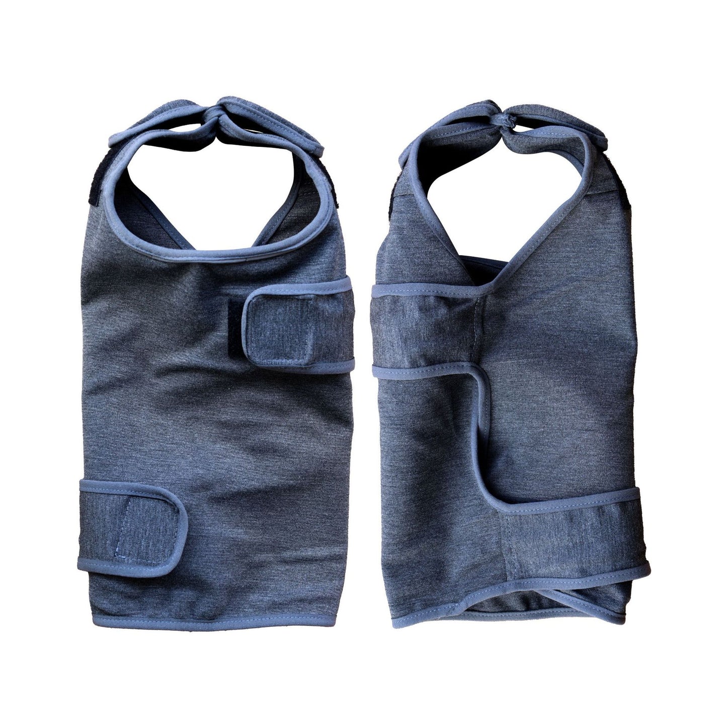 Dog anxiety vest, dark gray sleeveless wrap with adjustable neck and chest closures