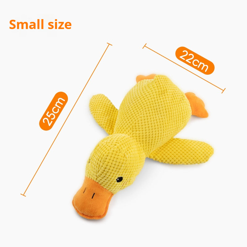 Small size duck squeaky chew toy, 25cm yellow plush with orange beak
