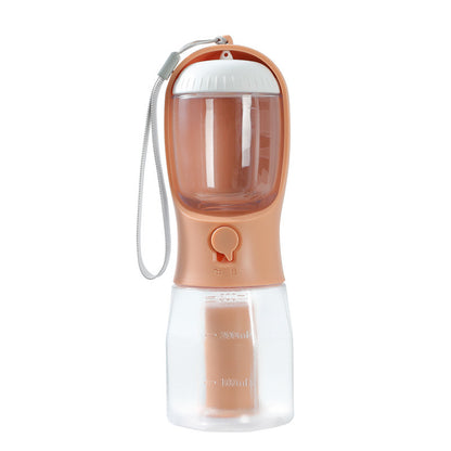 3-in-1 portable dog water & food cup in Orange Pink, with lanyard and dispenser spout