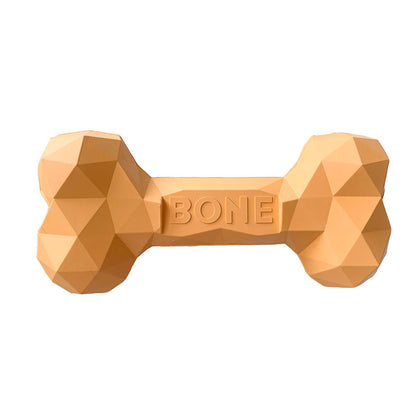 Tan geometric rubber bone chew toy with embossed BONE logo