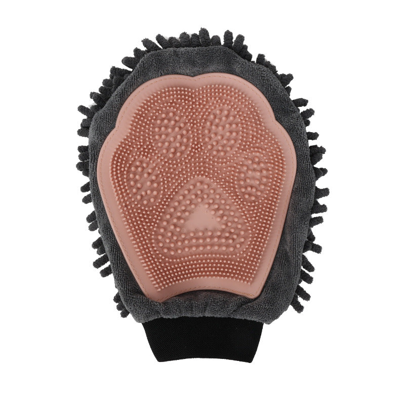 Pet Bathing Brush 2-in-1, Pink grooming glove with rubber nubs for brushing and massage