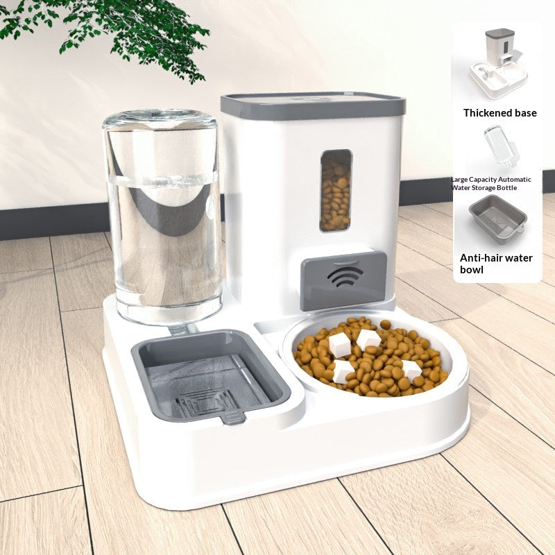 Pet Feeding And Drinking Station Bowl with gray anti-hair water bowl and open food compartment