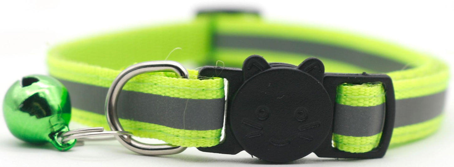 Fluorescent green reflective pet collar with safety buckle and bell