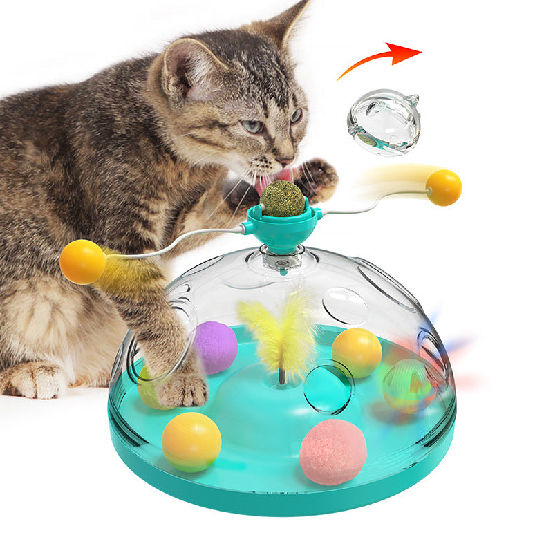 Meows Windmill Katze-Spielzeug, Lake blue Turntable mit leuchtender Pinwheel und Ball