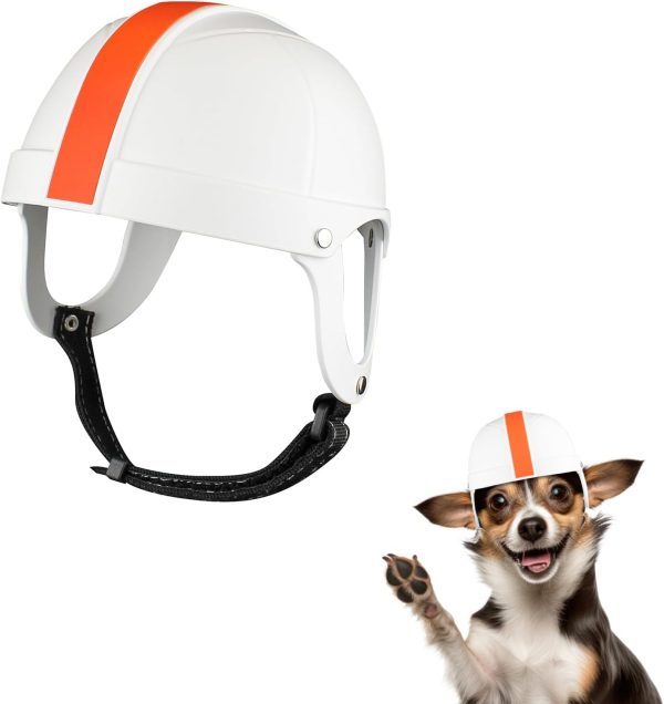 Pet Ride Motorrad-Sicherheitshelm, weiß mit orange Streifen, Seitenansicht, Kinnriemen