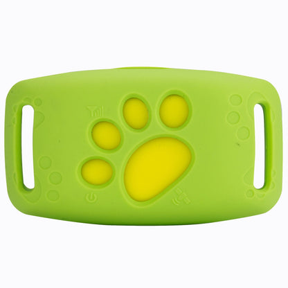 Grass green waterproof GPS pet tracker case with yellow paw print design