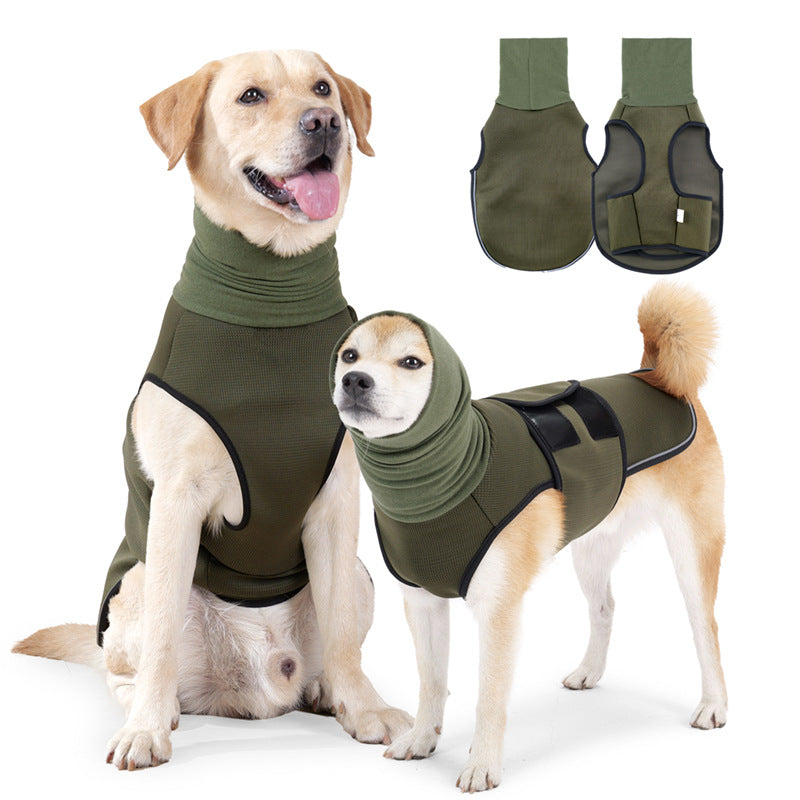 Petcare Anti-Angst-Jacke für Hunde in Armeegrün, Front- und Rückansicht