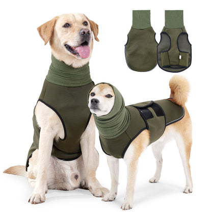 Petcare Anti-Angst-Jacke für Hunde in Armeegrün, Front- und Rückansicht