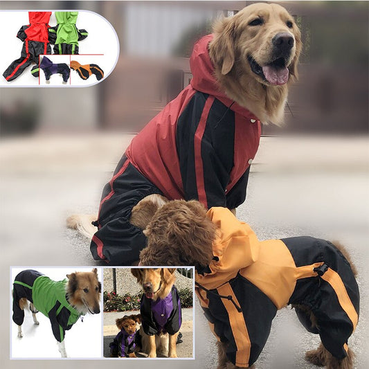 Large dog raincoat, rojo con paneles negros a rayas