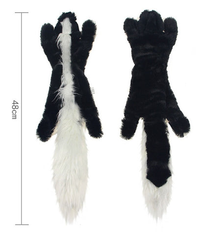 Plush molar toy, Skunk style: black plush with white center stripe and fuzzy tail