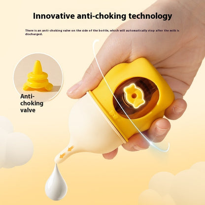 Yellow 80ml anti-choking silicone feeding bottle with anti-choke valve and nipple