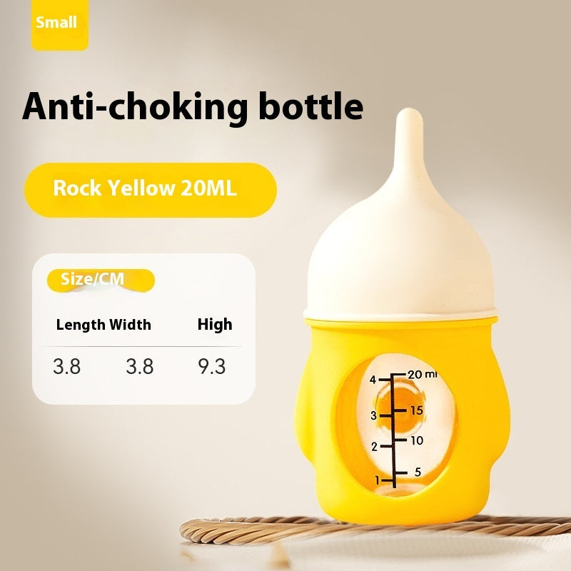 Rock Yellow 20ml anti-choking silicone feeding bottle, front view with scale