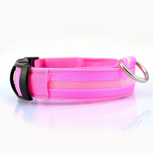 Pink pet safety collar with black clasp and silver D-ring