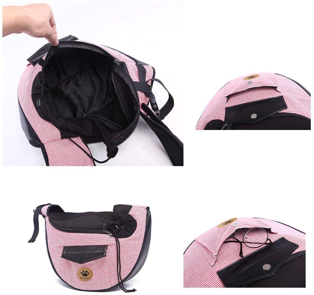 Pink Pet travel bag: open top with drawstring pouch and striped side panel