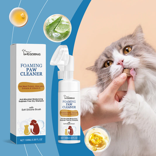 Pet Paw Cleaner deep care foam bottle with pump and soft bristle brush, 100ml