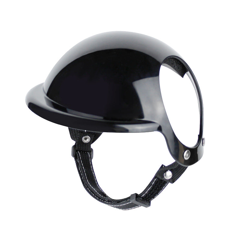 Black pet motorcycle safety helmet face shield with chin strap and side visor