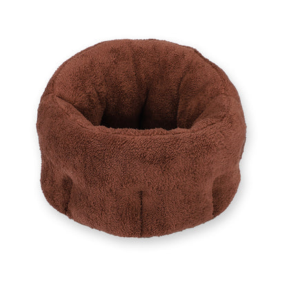 Pet House Sofa Bed aus Baumwoll-Fleece, rundes Kissen, kaffeebraun