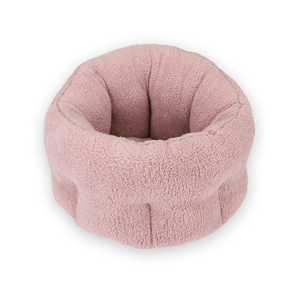 Pet House Sofa Bed aus Baumwoll-Fleece, rundes Kissen, pink
