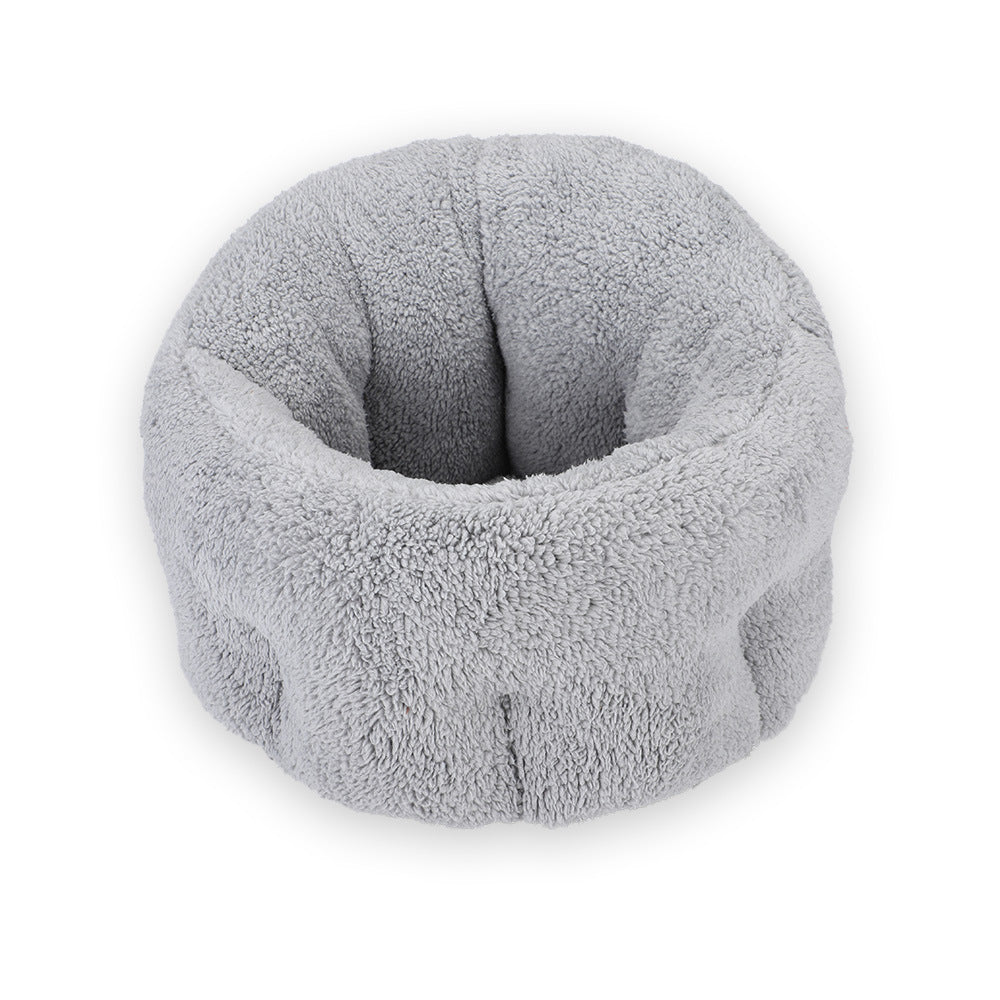 Pet House Sofa Bed aus Baumwoll-Fleece, rundes Kissen, grau