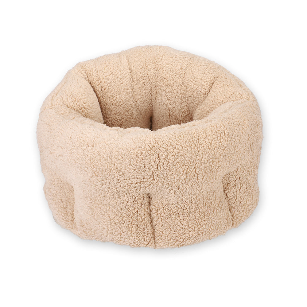 Pet House Sofa Bed aus Baumwoll-Fleece, rundes Kissen, khaki/creme