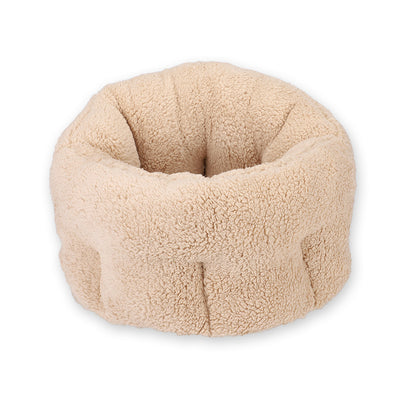 Pet House Sofa Bed aus Baumwoll-Fleece, rundes Kissen, khaki/creme
