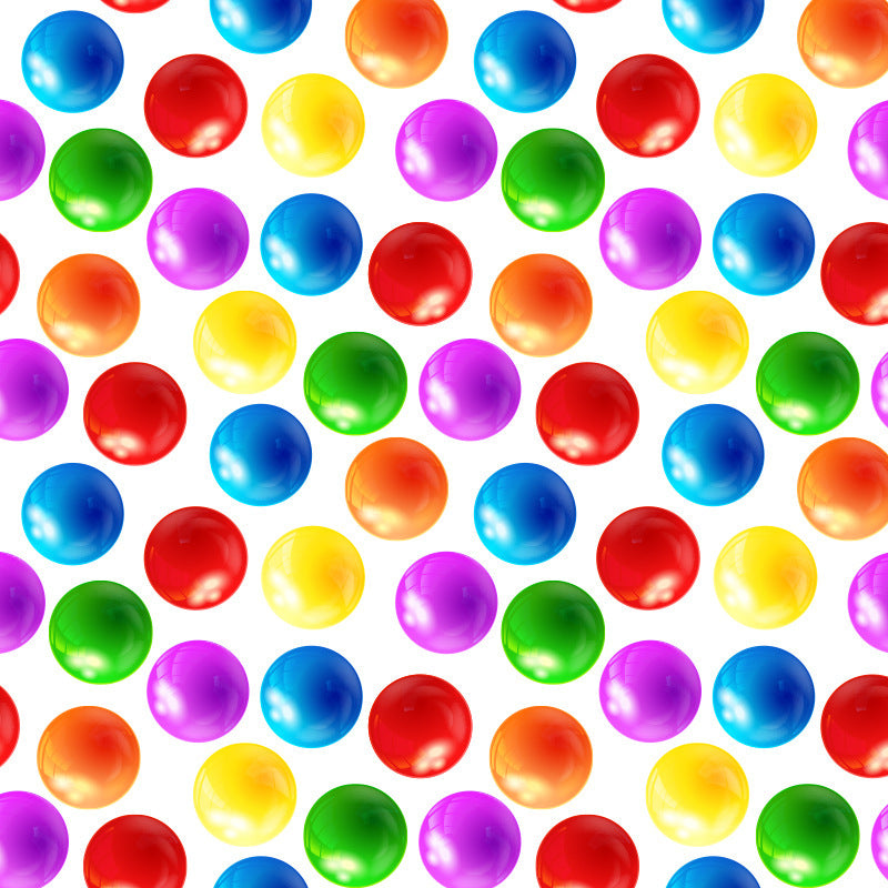 Pet blanket fabric covered with colorful balloons pattern on white