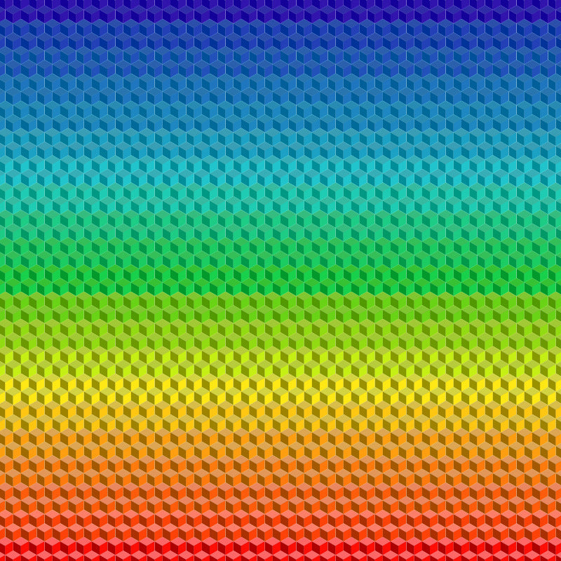 Pet blanket fabric with blue to green gradient cube texture