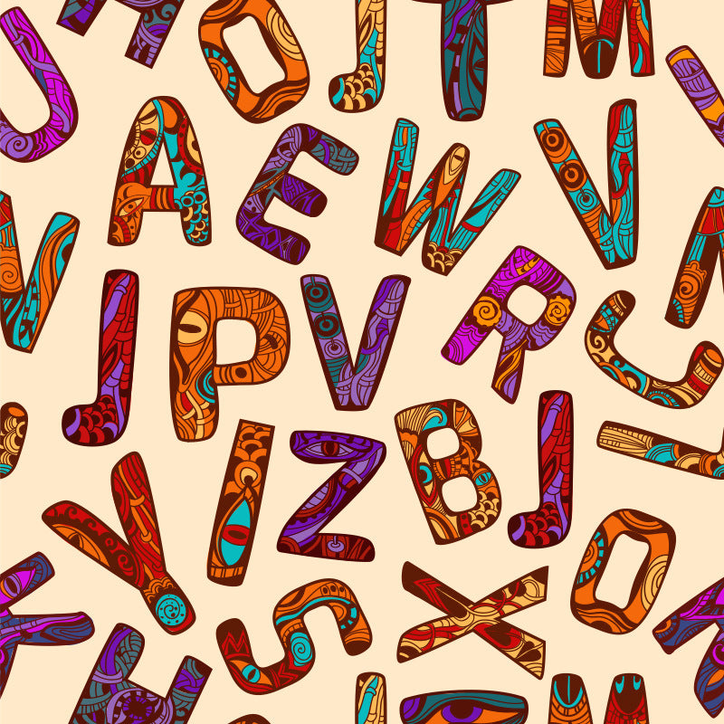 Pet blanket fabric with colorful decorative letters pattern