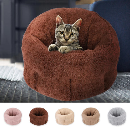 Pet House Sofa Bed aus Baumwoll-Fleece, rundes Kissen, braun
