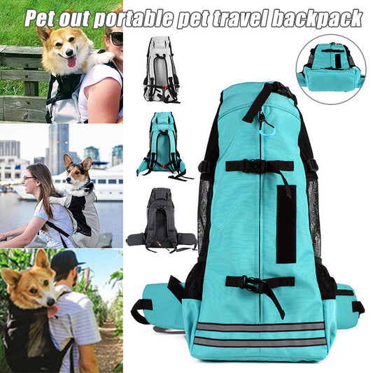Pet Backpack Breathable Carrier Bag, teal front with padded shoulder straps