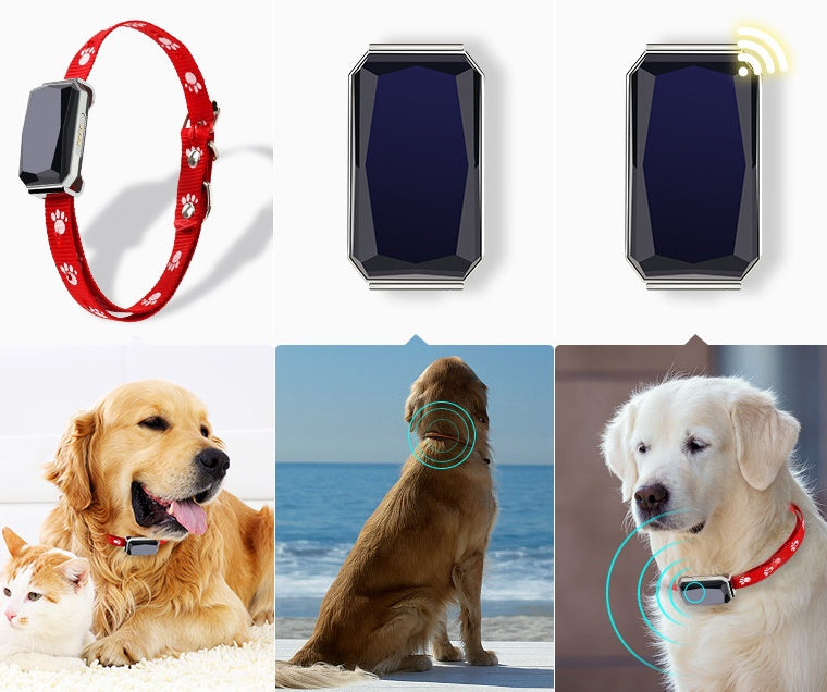 Beidou GPS pet positioning collar, red fabric strap with paw pattern and tracker