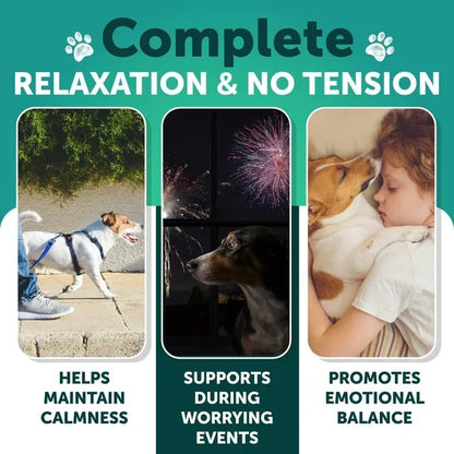 Calming chews package with complete relaxation & no tension claim panels