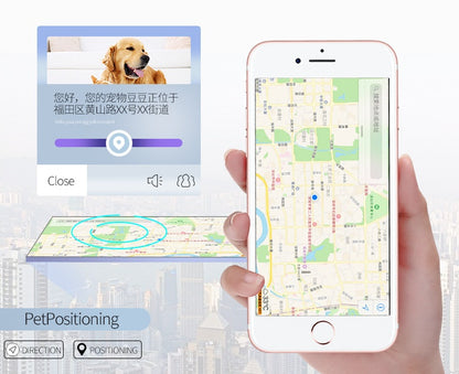 GPS collar app view on phone showing pet positioning map and tracking options