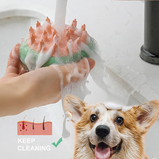 2-in-1 grooming bath massage brush with soap dispenser, green