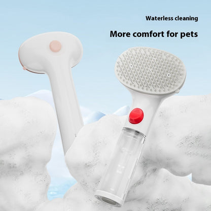 Waterless pet grooming brush, white with red button and massage bristle head