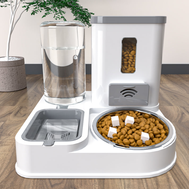 Pet Feeding And Drinking Station Bowl with gray anti-hair water feeder and food tray