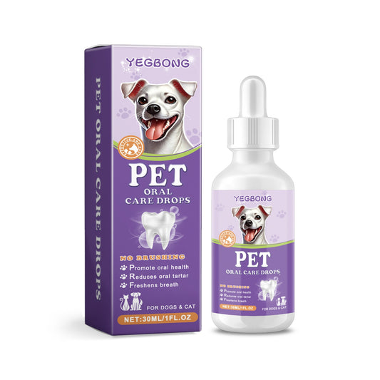 Pet Dental Drops Oral Care 30ml bottle and box, oral care for dogs and cats