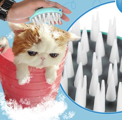 Turquoise massage pet bath brush head with white silicone nubs and spikes