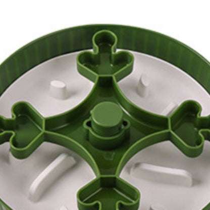 Green rotating pet food basin with anti-choke silica pad and cross-shaped dividers