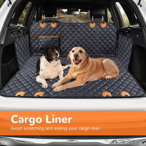Petcare pet mat for car rear seat, quilted dark with orange pocket accents