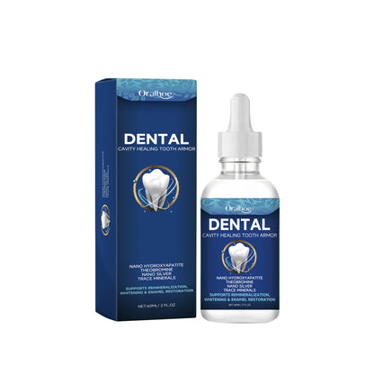 Dental Cleansing Solution Flasche mit Tropferaufsatz, blauem Etikett „Dental“