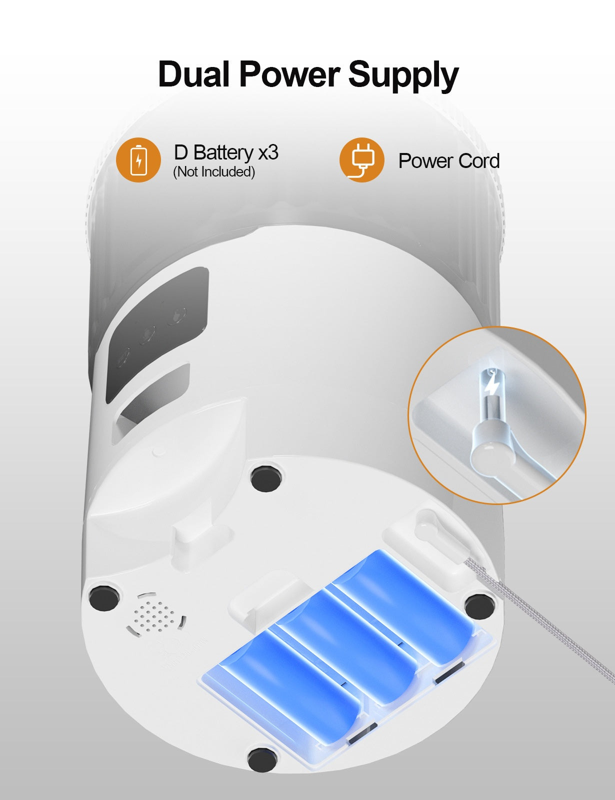 Automatic pet feeder base showing battery slots and power cord connection area