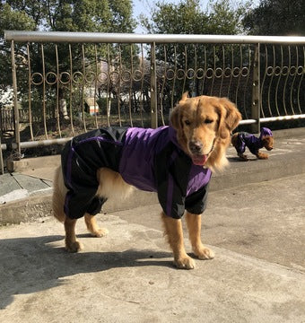 Large dog raincoat, morado oscuro con paneles negros y tiras reflectantes
