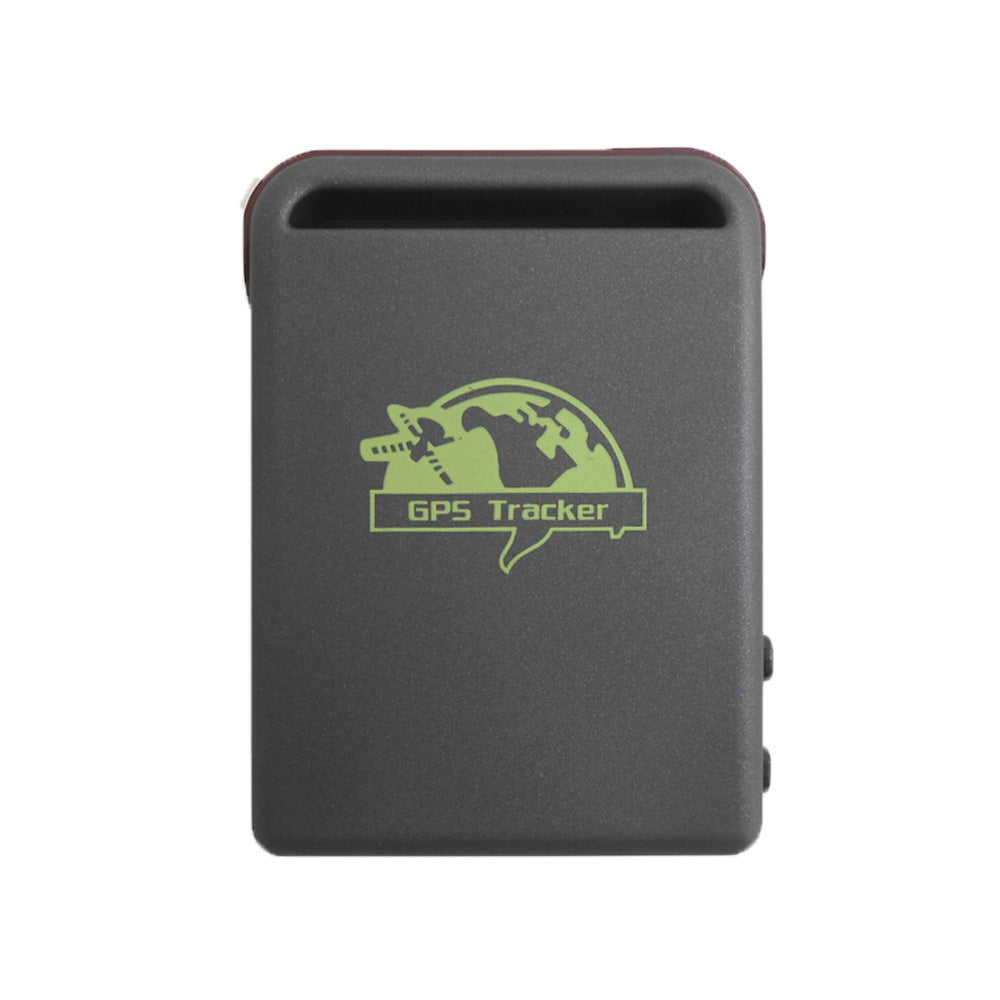 Black TK102B GPS Tracker back view with lime GPS Tracker logo and side clips