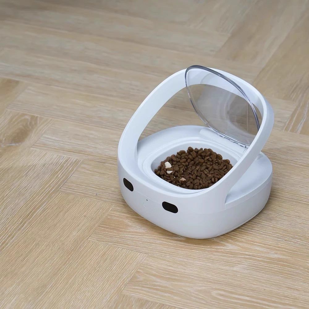 Petcare white smart pet feeder base with transparent guard, kibble inside