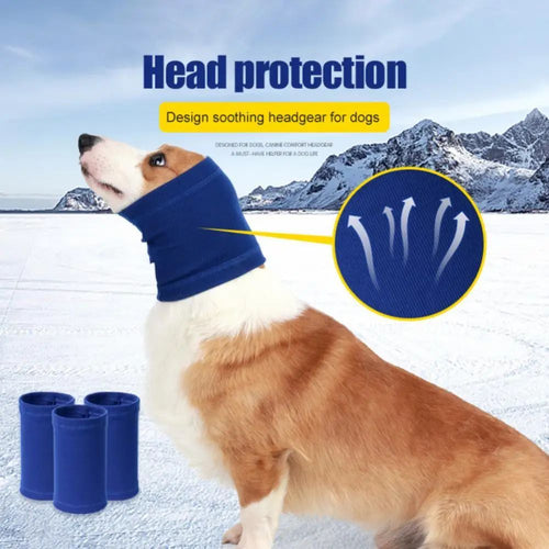 Pet headband earmuff for dogs, blue knit wrap over ears